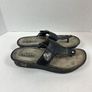 Alegria Carina Sandals Black 39 US 8.5 Leather Thong Slides Boho Artsy Hippie